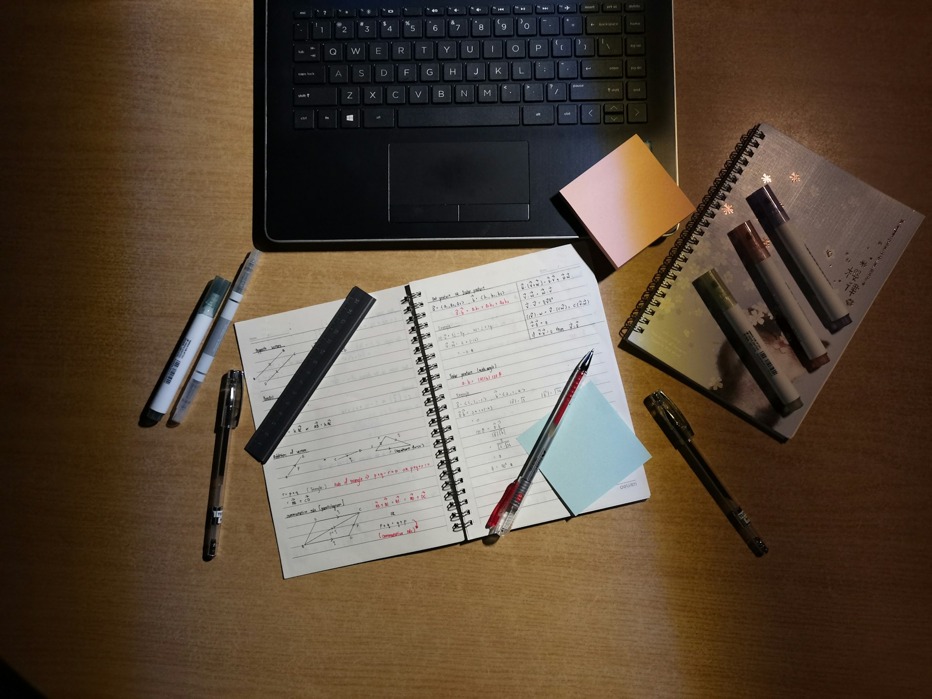a laptop computer sitting on top of a wooden desk